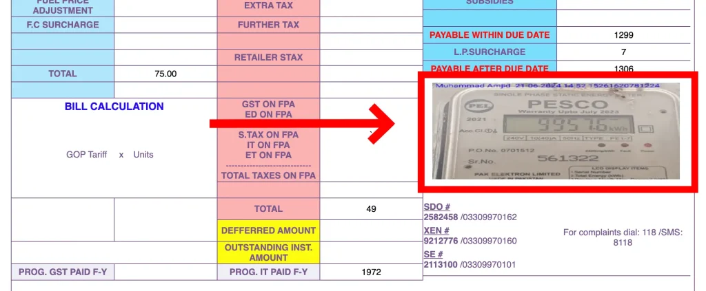 PESCO Bill Calculator 1 Old meter reading